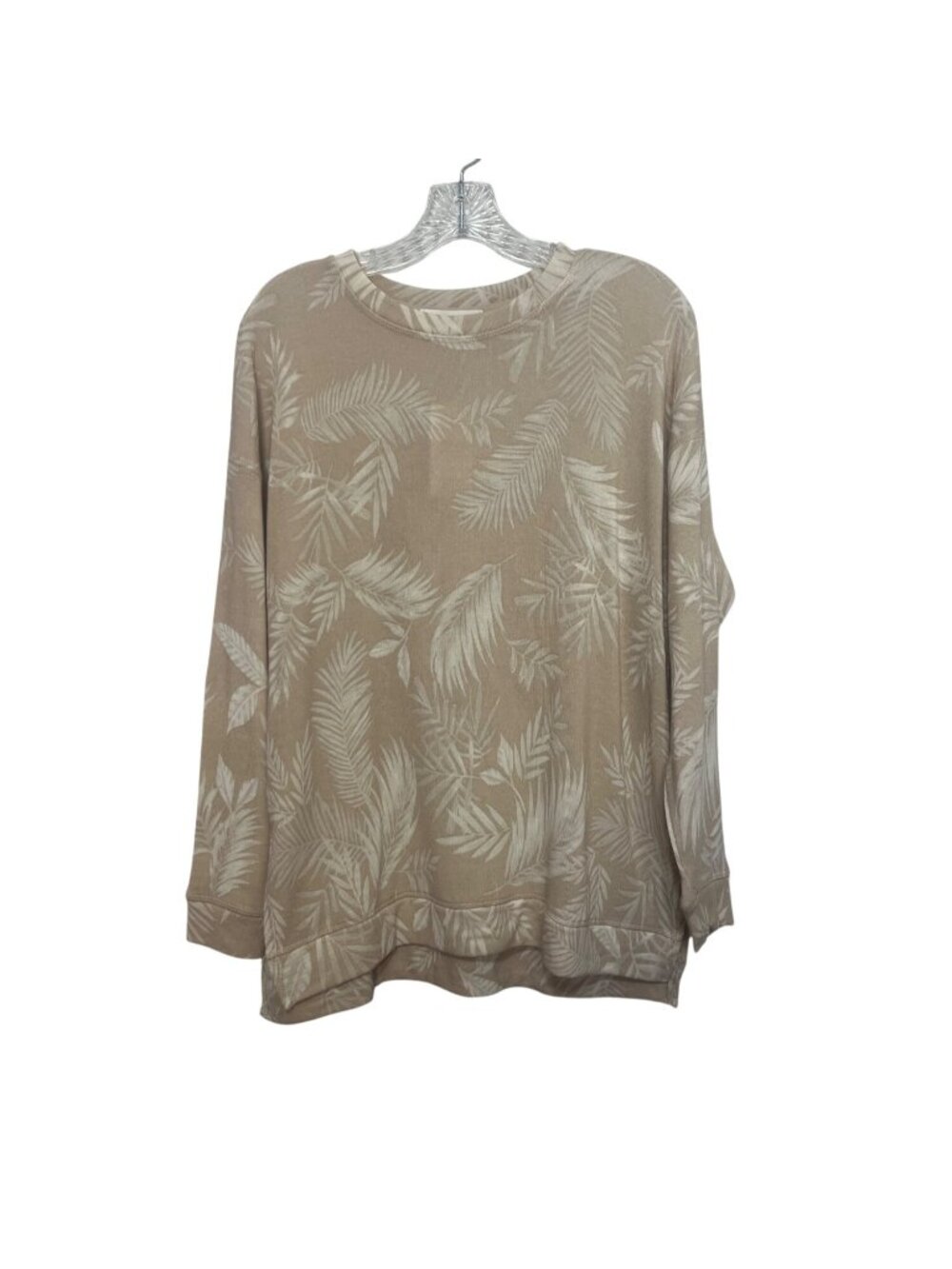 Pink Rose Long‎ Sleeve Crewneck Sweater Small Beige Palms New